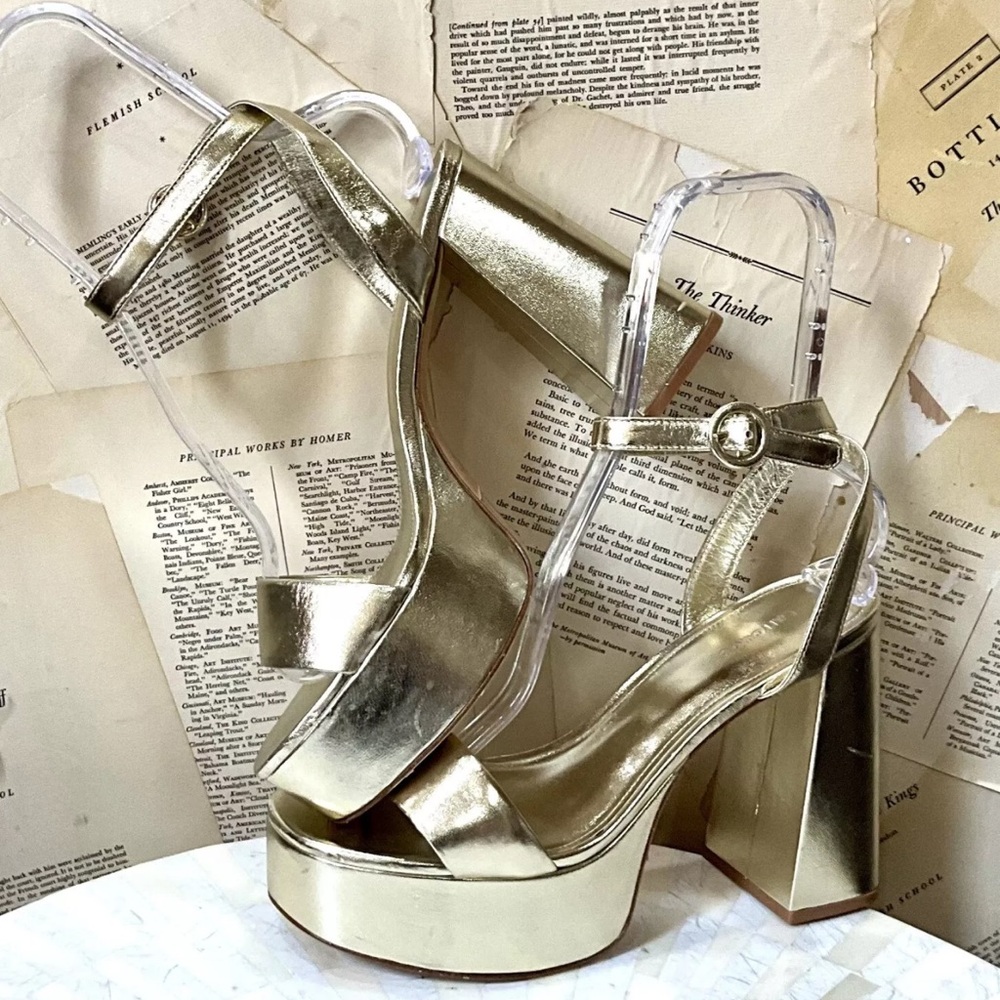 Anthropologie Larroude Dolly Platform Sandal Gold Metallic Leather